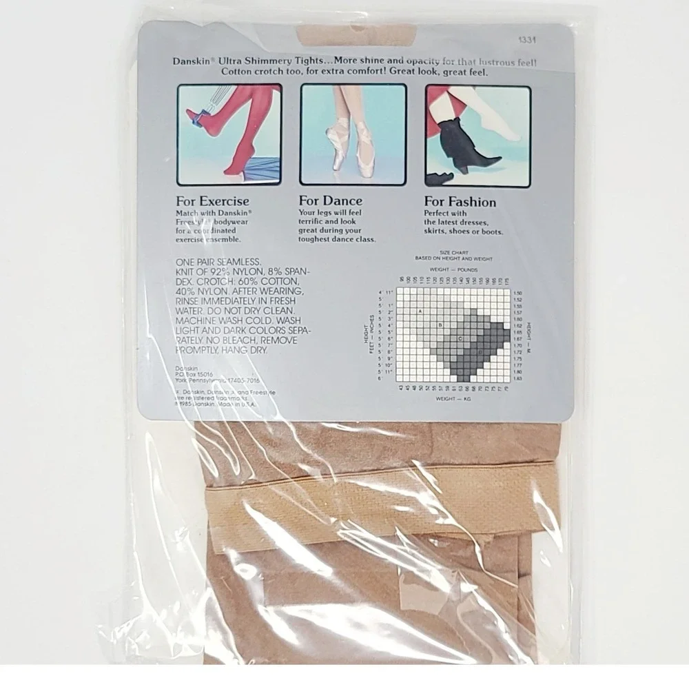 Danskin Ultra Shimmery Tights Women Sz A Lt Toast 1331 Vintage 1985 NIP USA NOS